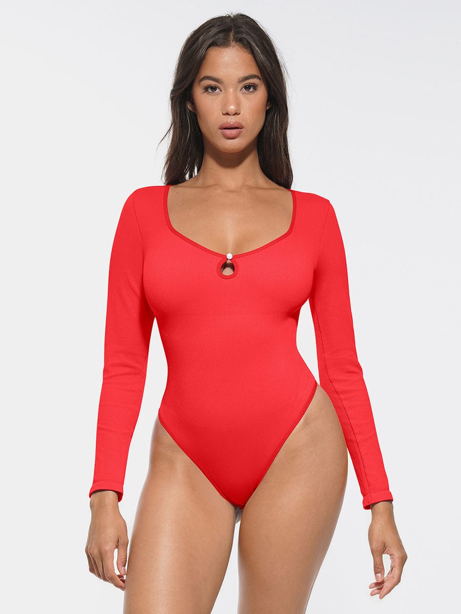 Body de tanga acanalado sin costuras con escote redondo recortado de Snatched