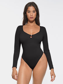 Body de tanga acanalado sin costuras con escote redondo recortado de Snatched