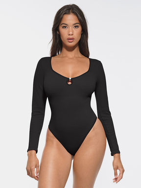 Body de tanga acanalado sin costuras con escote redondo recortado de Snatched