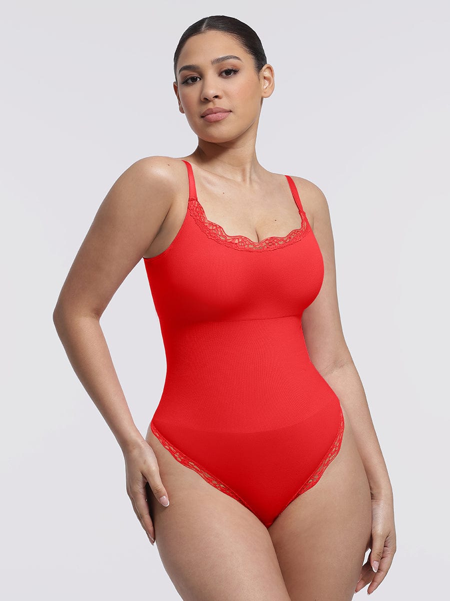 Body de tanga sin costuras con encaje Snatched para control de cintura y abdomen