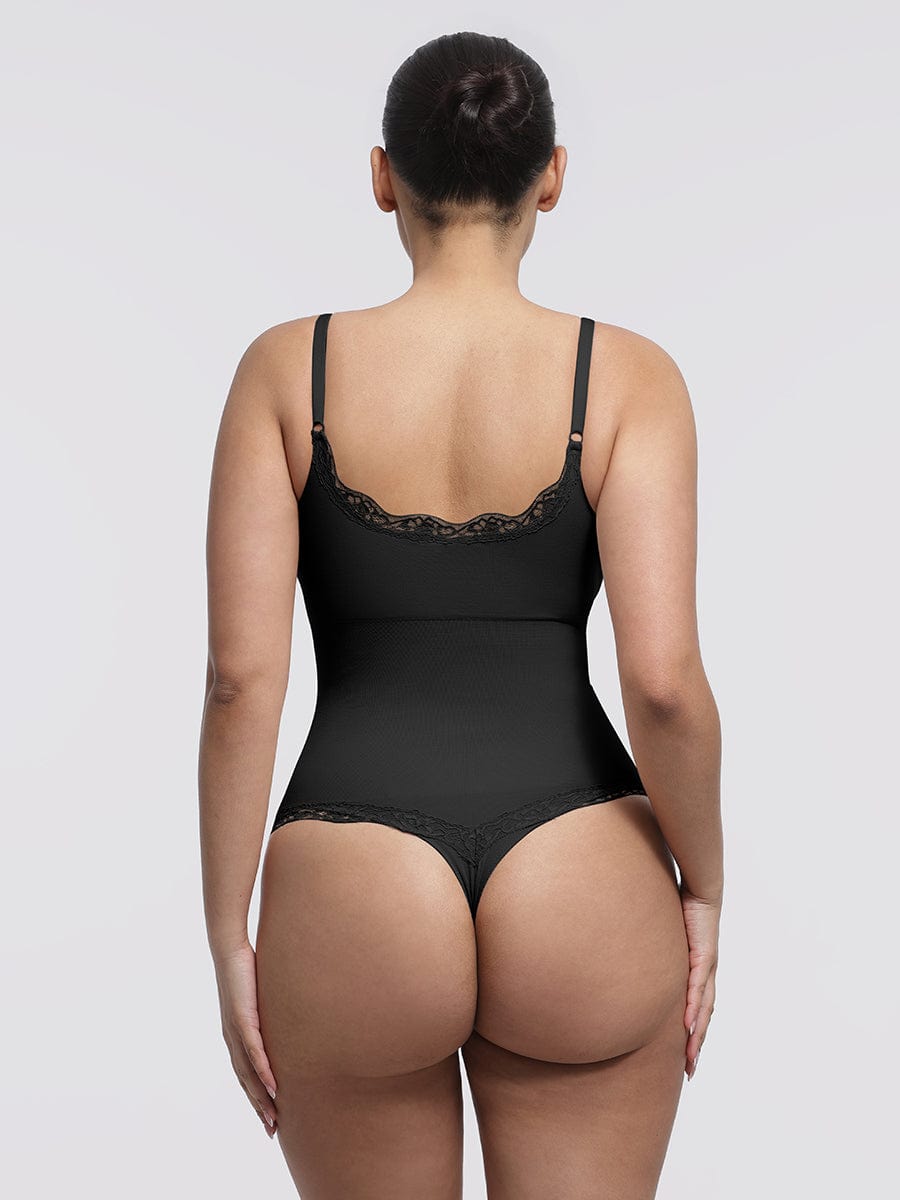 Body de tanga sin costuras con encaje Snatched para control de cintura y abdomen