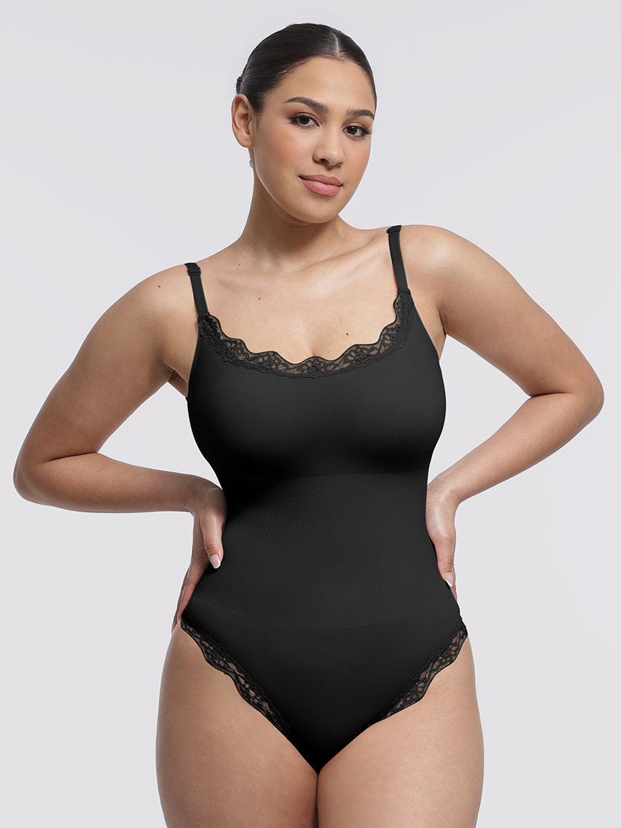 Body de tanga sin costuras con encaje Snatched para control de cintura y abdomen
