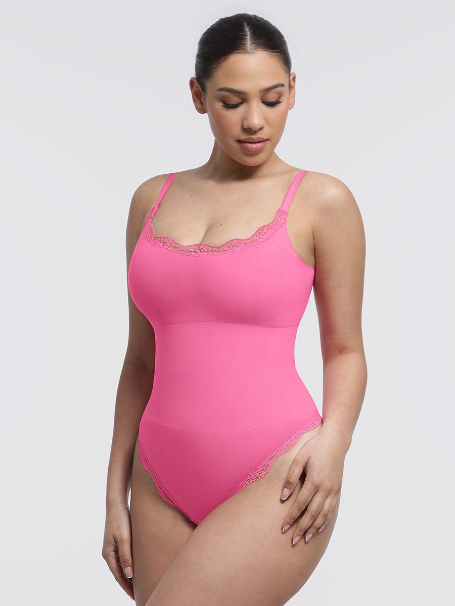 Body de tanga sin costuras con encaje Snatched para control de cintura y abdomen