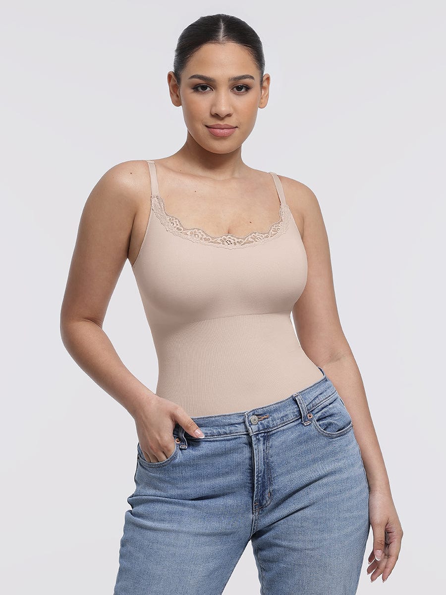 Body de tanga sin costuras con encaje Snatched para control de cintura y abdomen