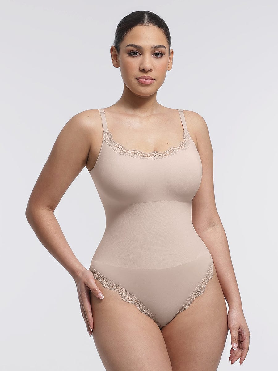 Body de tanga sin costuras con encaje Snatched para control de cintura y abdomen