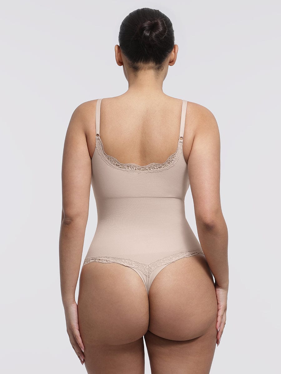 Body de tanga sin costuras con encaje Snatched para control de cintura y abdomen