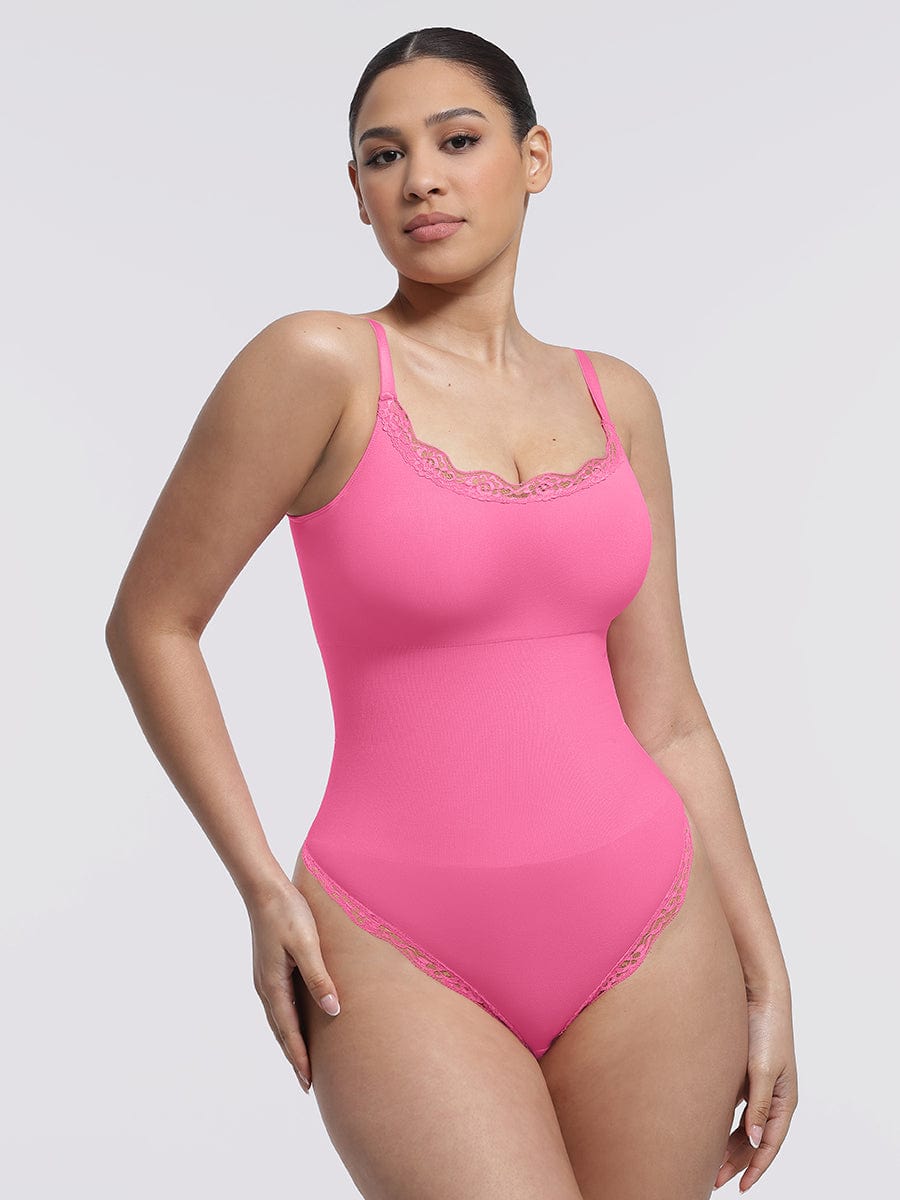 Body de tanga sin costuras con encaje Snatched para control de cintura y abdomen