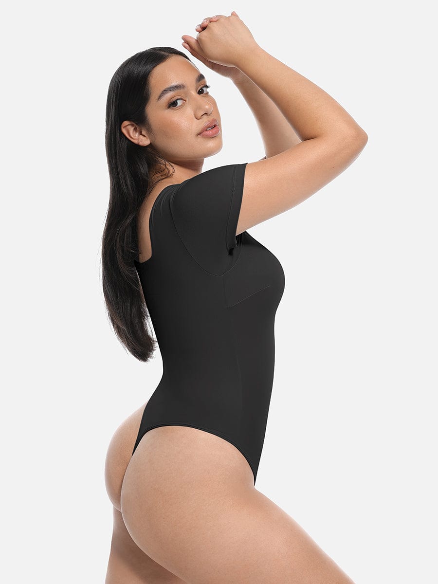 Body de manga corta con escote cuadrado y cintura alisada sin costuras Snatched