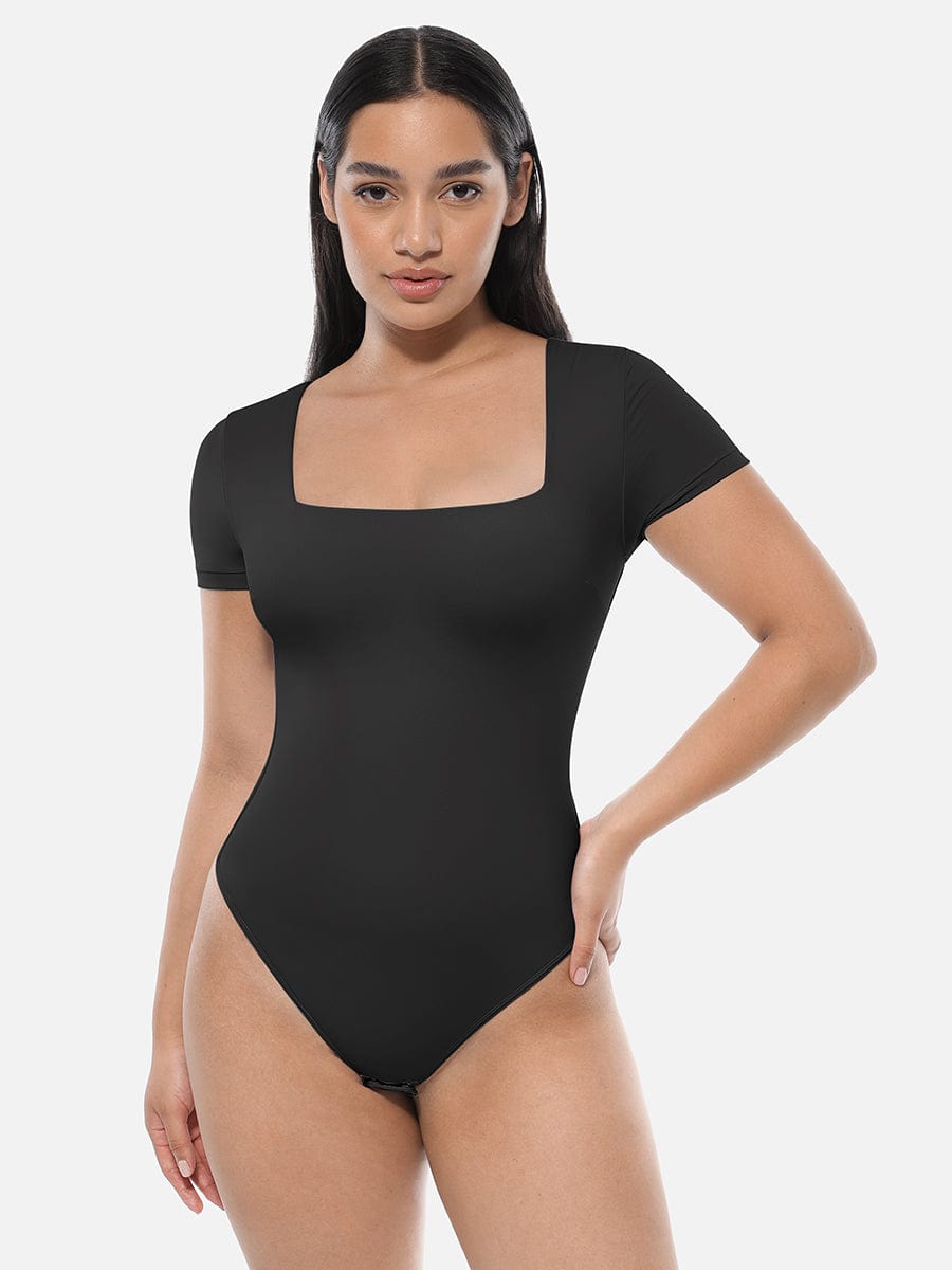 Body de manga corta con escote cuadrado y cintura alisada sin costuras Snatched
