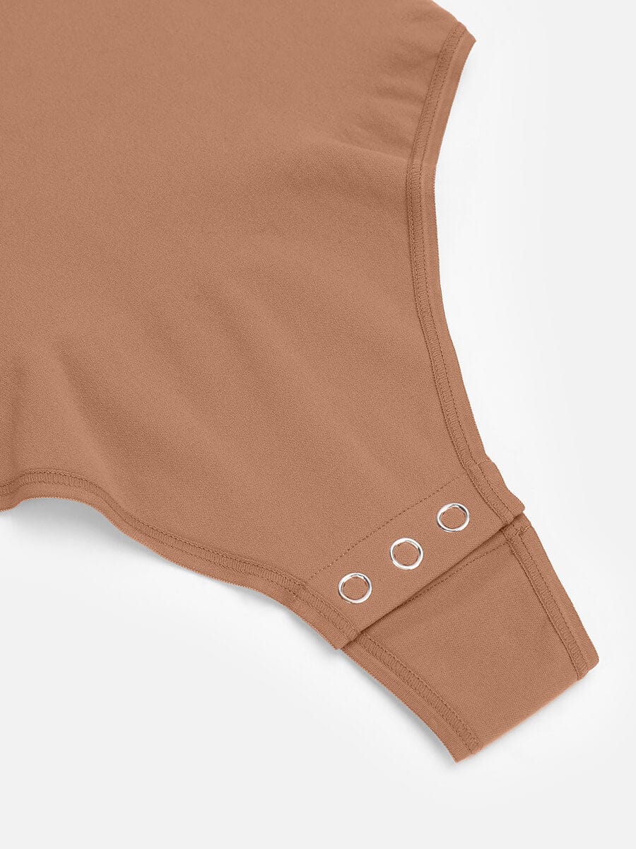 Body de tanga sin costuras de manga larga con soporte para el pecho y control medio