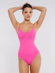 Body de tanga sin costuras con encaje Snatched para control de cintura y abdomen
