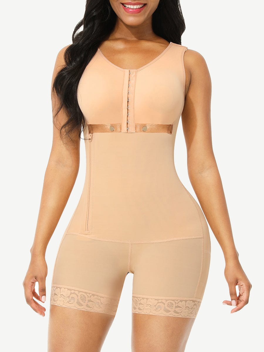 Snatched ull Body Faja Zipper Open Crotch Lace