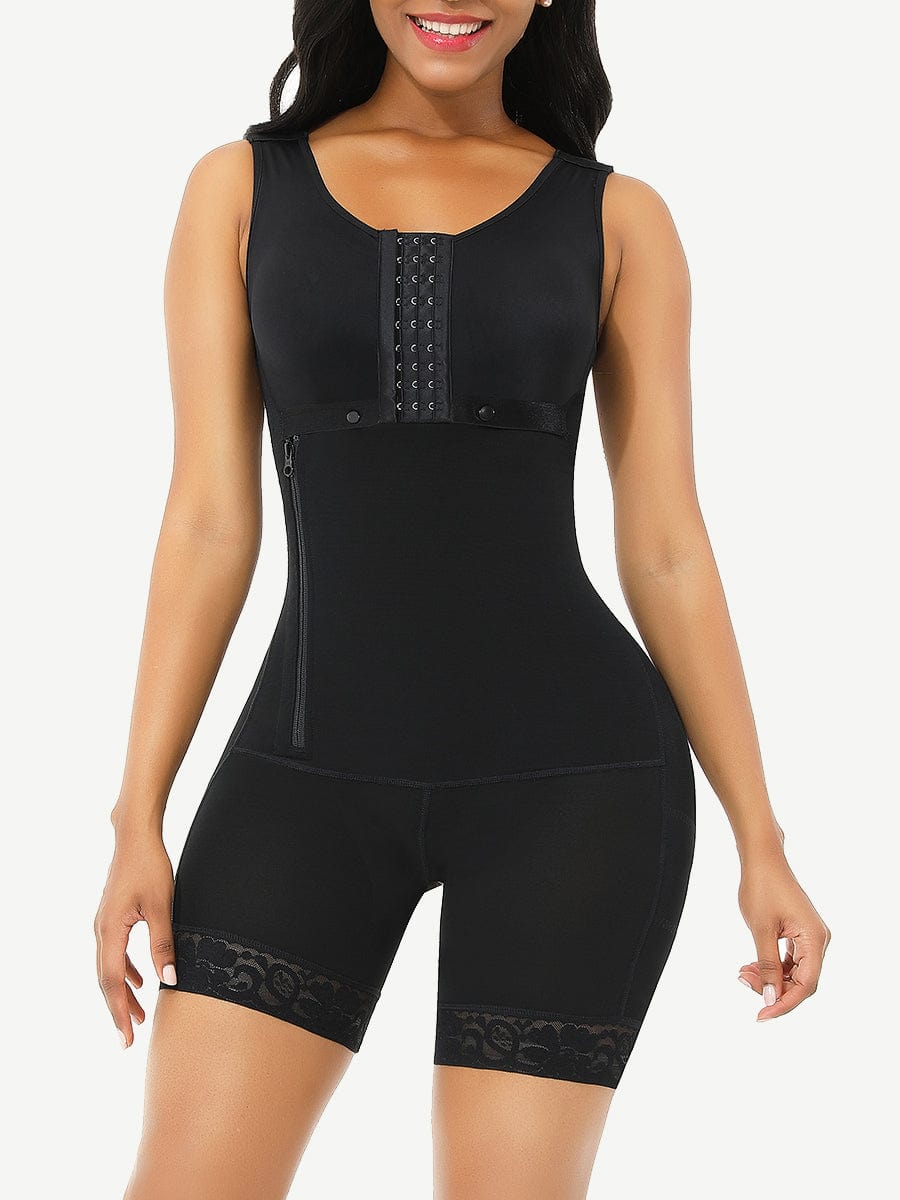Snatched ull Body Faja Zipper Open Crotch Lace