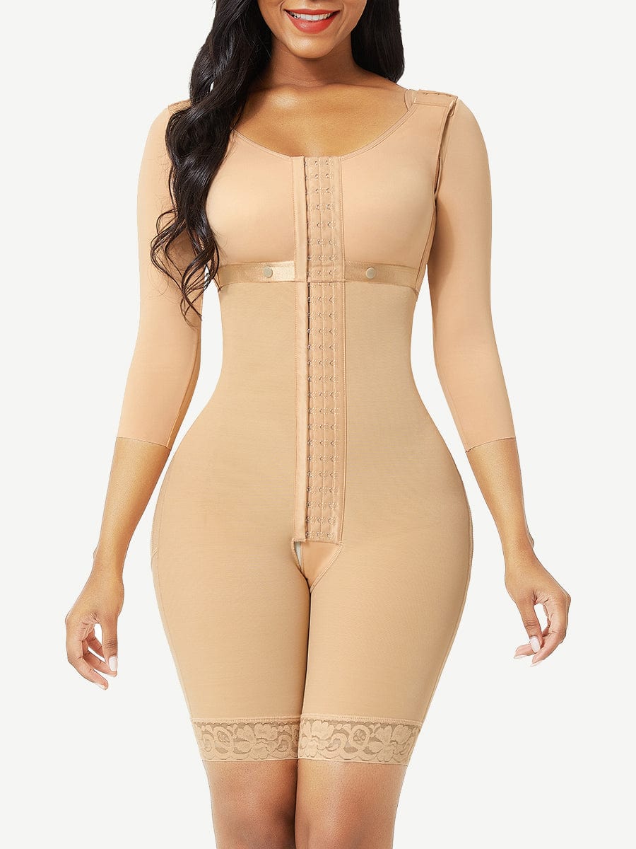 Snatched Full Body Faja Lace Trim Sleeves