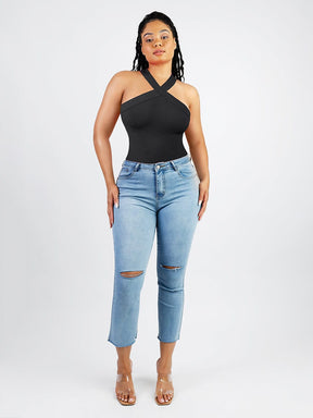 Body tipo tanga con cuello halter cruzado sin costuras Snatched