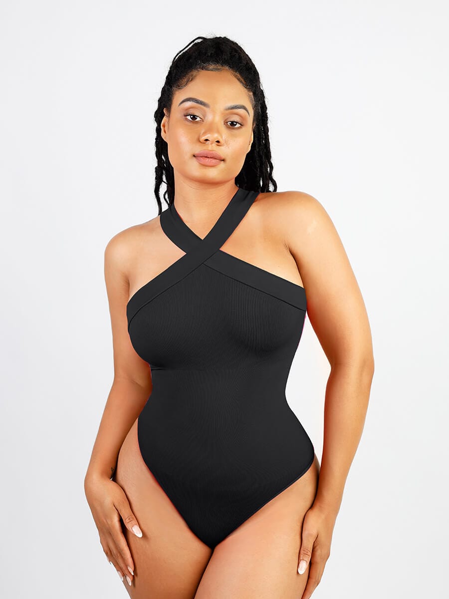 Body tipo tanga con cuello halter cruzado sin costuras Snatched