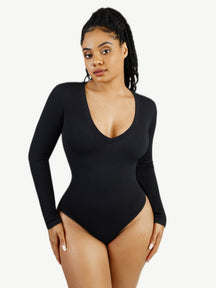 Body de manga larga con cuello en V y sin costuras de Snatched con sujeción ligera