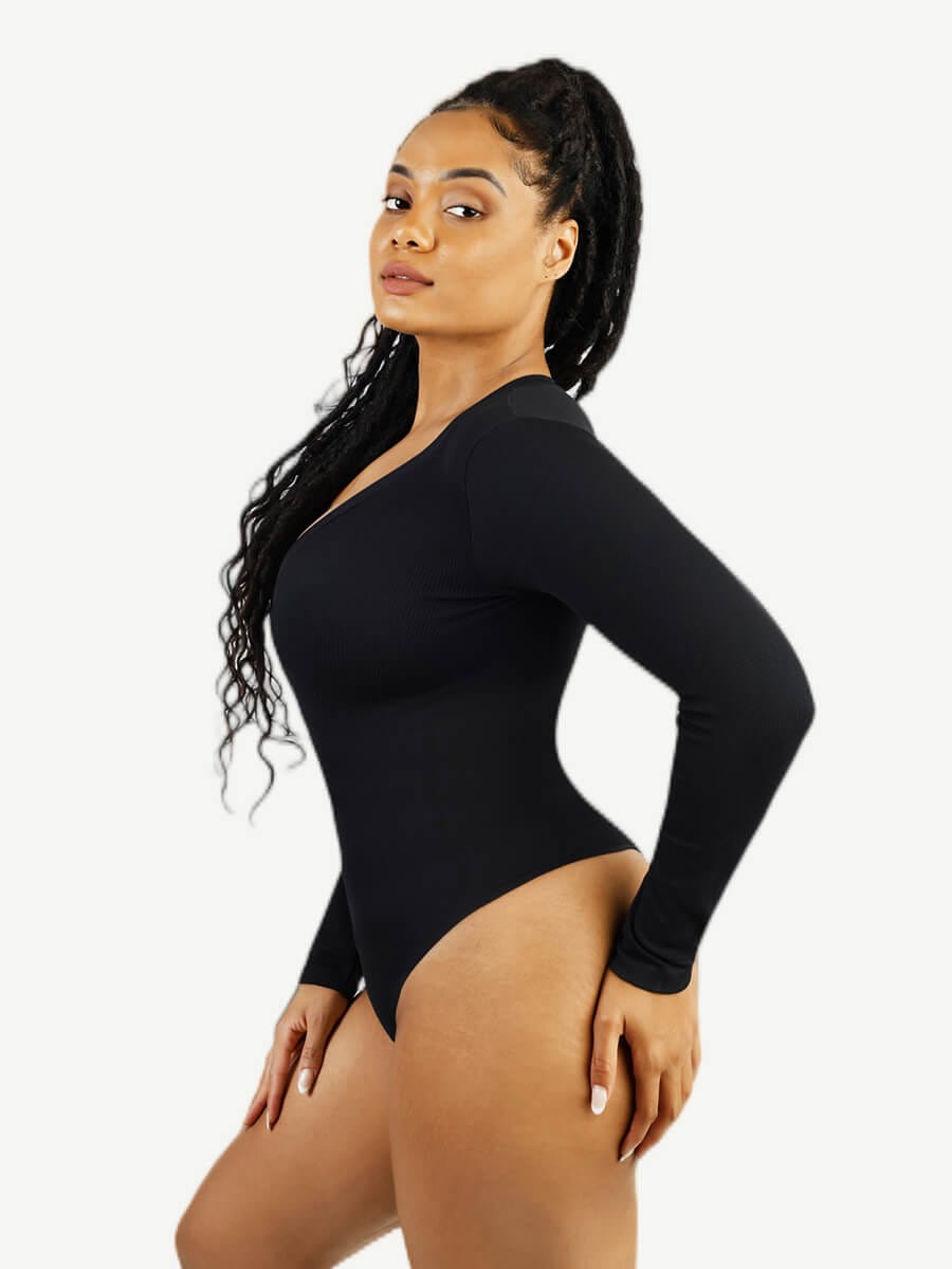 Body de manga larga con cuello en V y sin costuras de Snatched con sujeción ligera