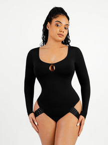 Body de tanga con escote redondo y paneles que realzan los glúteos