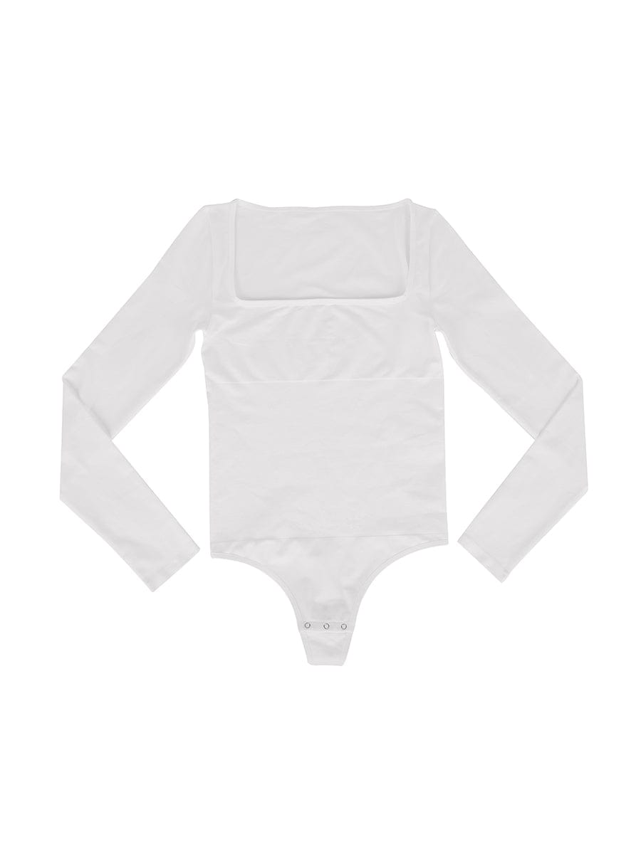Body de tanga de manga larga con escote cuadrado y sin costuras, con cintura alisada de 360°