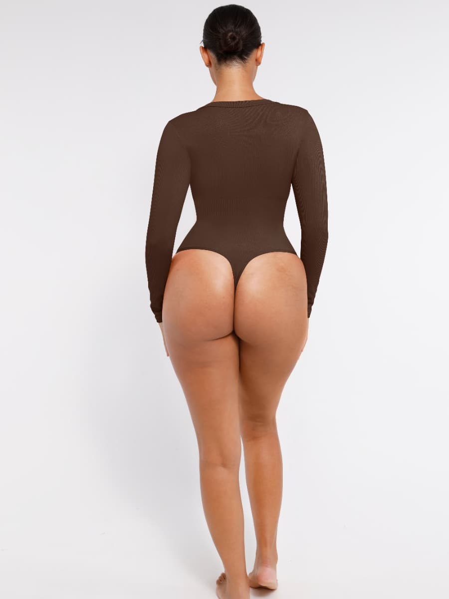 Body de manga larga con cuello en V y sin costuras de Snatched con sujeción ligera