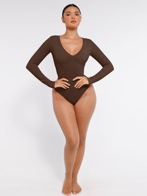 Body de manga larga con cuello en V y sin costuras de Snatched con sujeción ligera