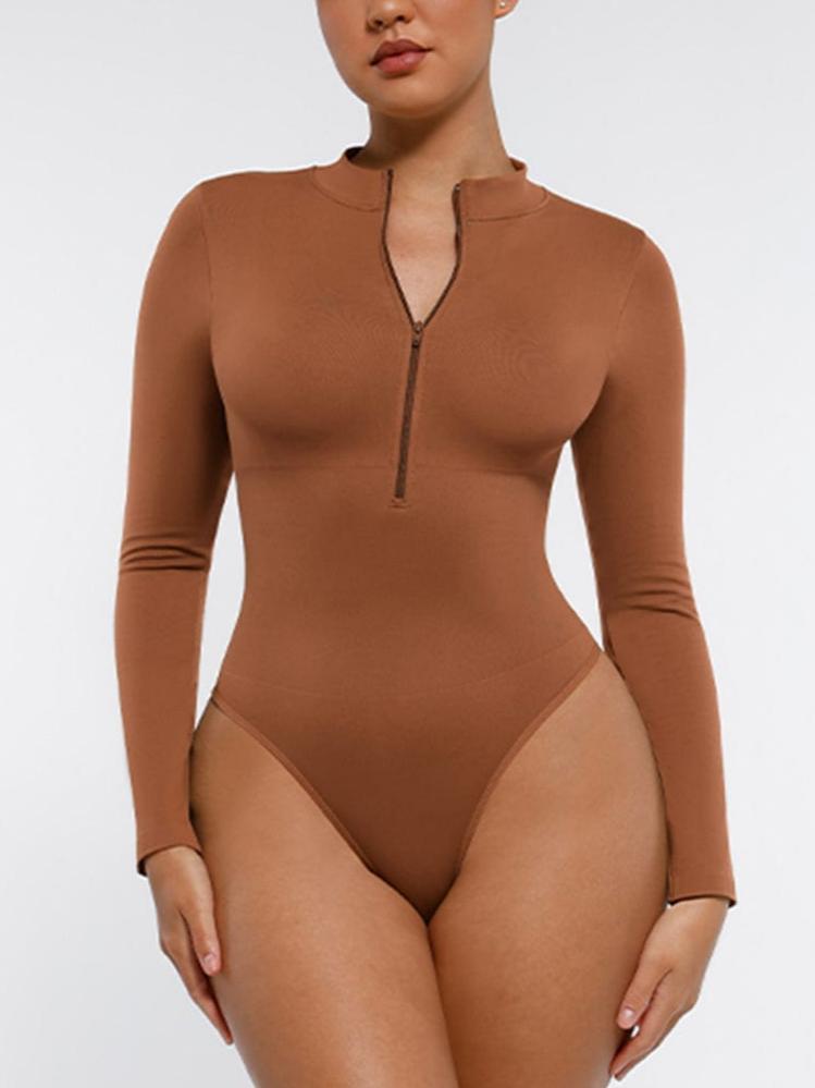 Body de tanga sin costuras con cremallera frontal y mangas largas