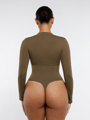 Body de tanga sin costuras con cremallera frontal y mangas largas