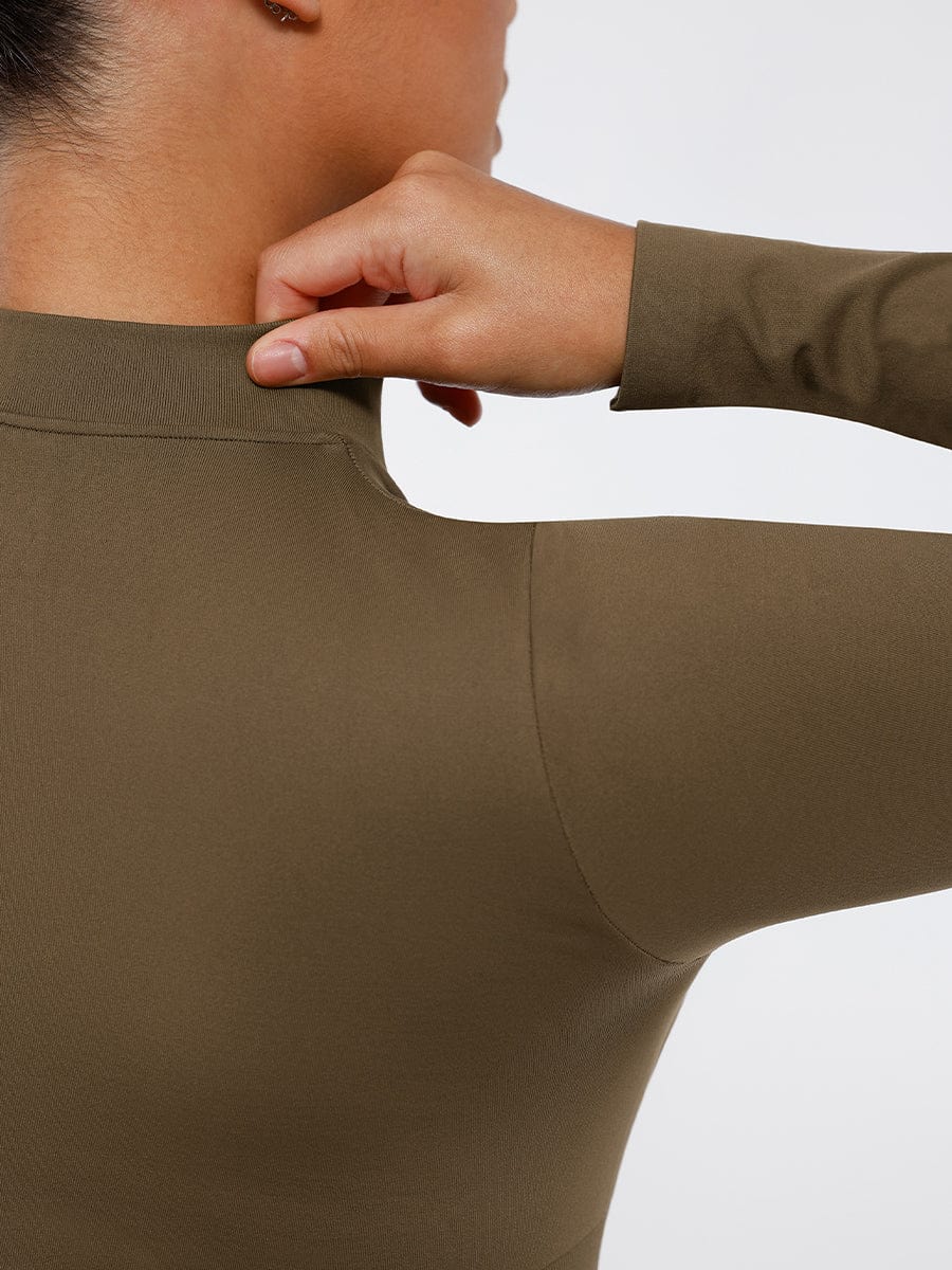 Body de tanga sin costuras con cremallera frontal y mangas largas