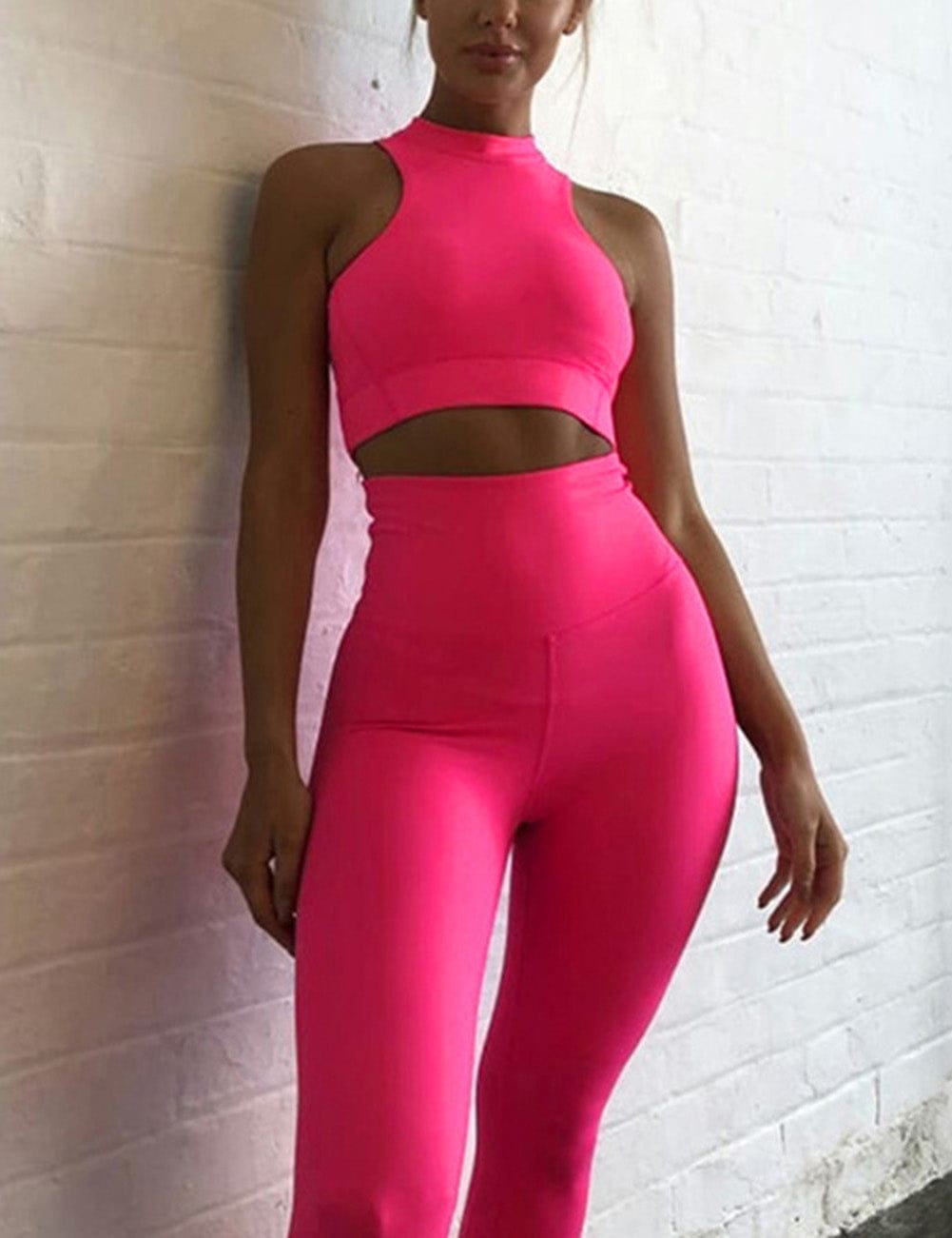 Snatched Zipper Back Tank Set High Waist