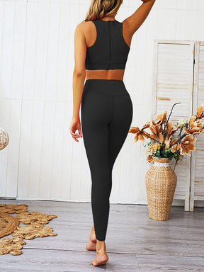 Snatched Zipper Back Tank Set High Waist