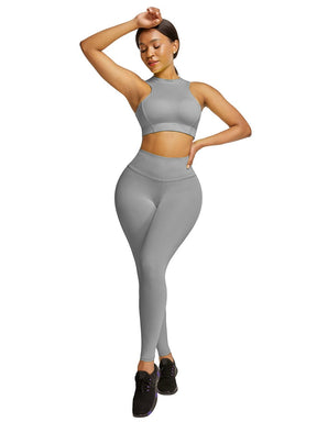 Snatched Zipper Back Tank Set High Waist