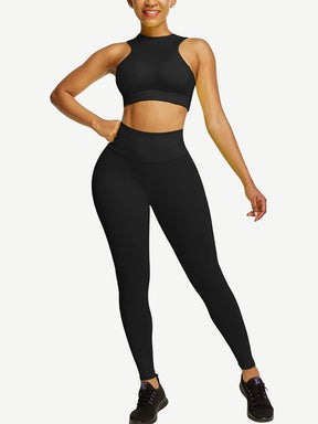 Snatched Zipper Back Tank Set High Waist