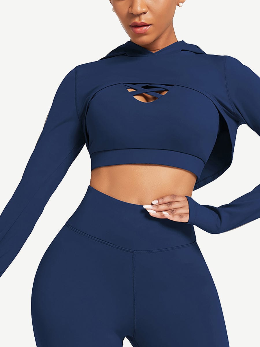 Snatched Hooded Running Crop Top Removable Pads