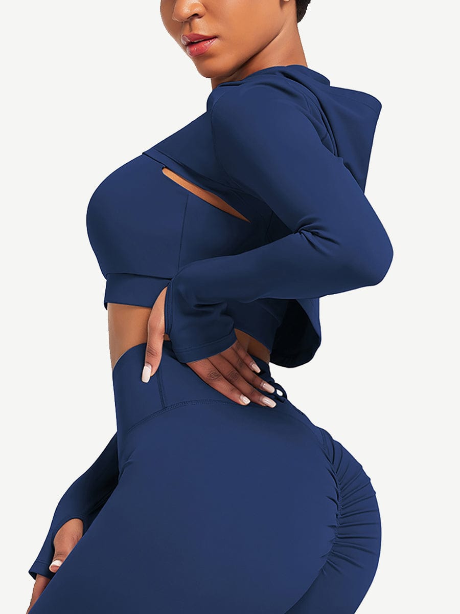 Snatched Hooded Running Crop Top Removable Pads