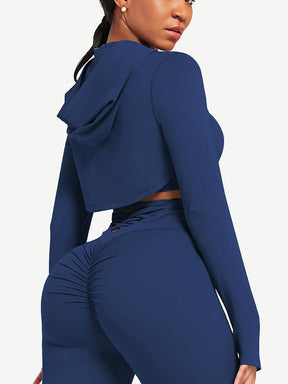 Snatched Hooded Running Crop Top Removable Pads