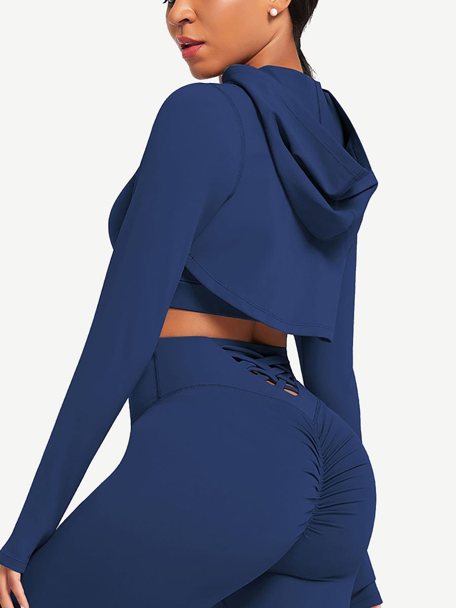 Snatched Hooded Running Crop Top Removable Pads