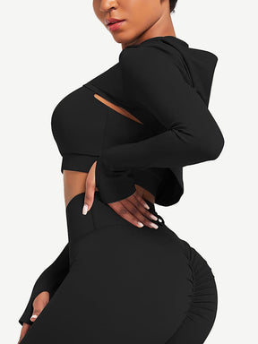 Snatched Hooded Running Crop Top Removable Pads