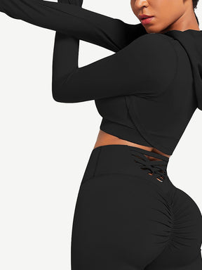 Snatched Hooded Running Crop Top Removable Pads