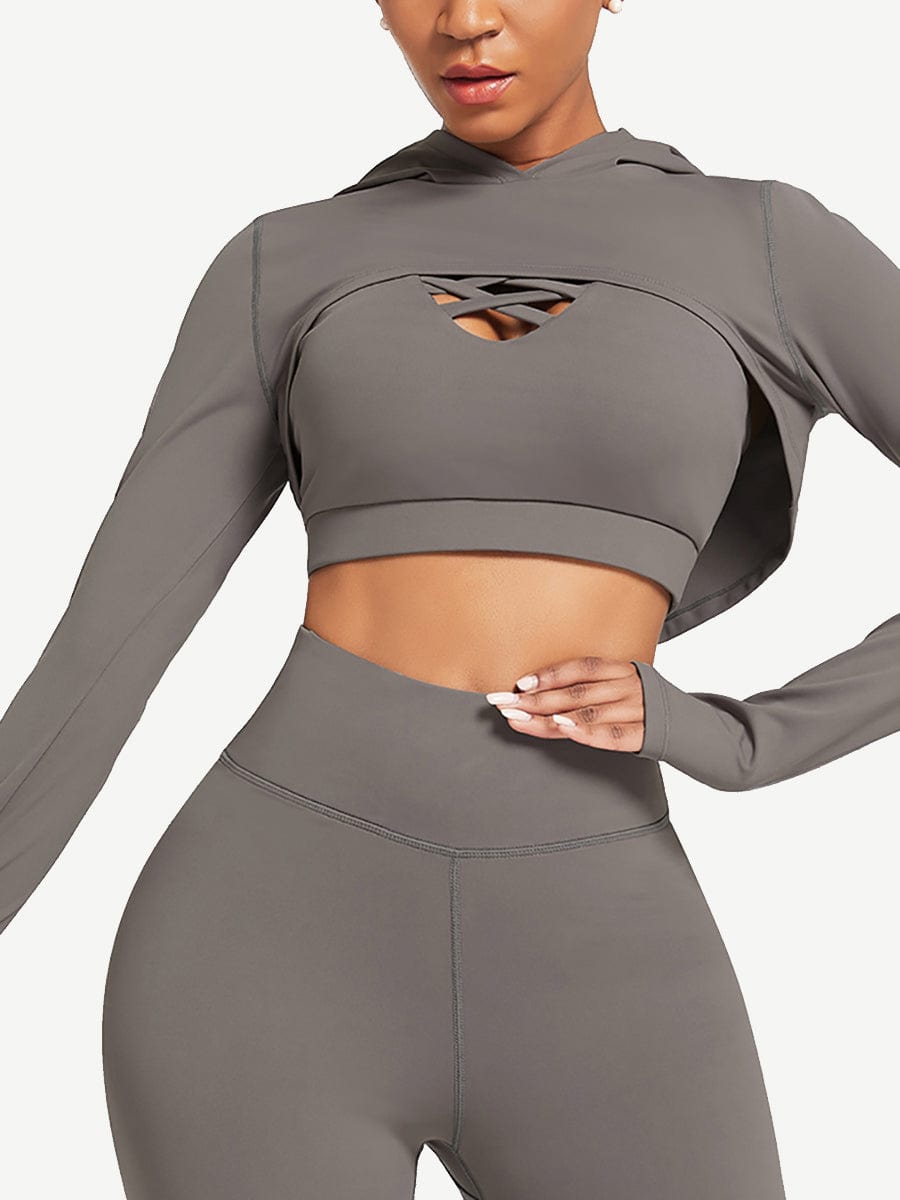 Snatched Hooded Running Crop Top Removable Pads