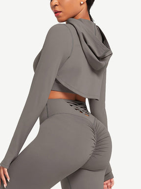 Snatched Hooded Running Crop Top Removable Pads
