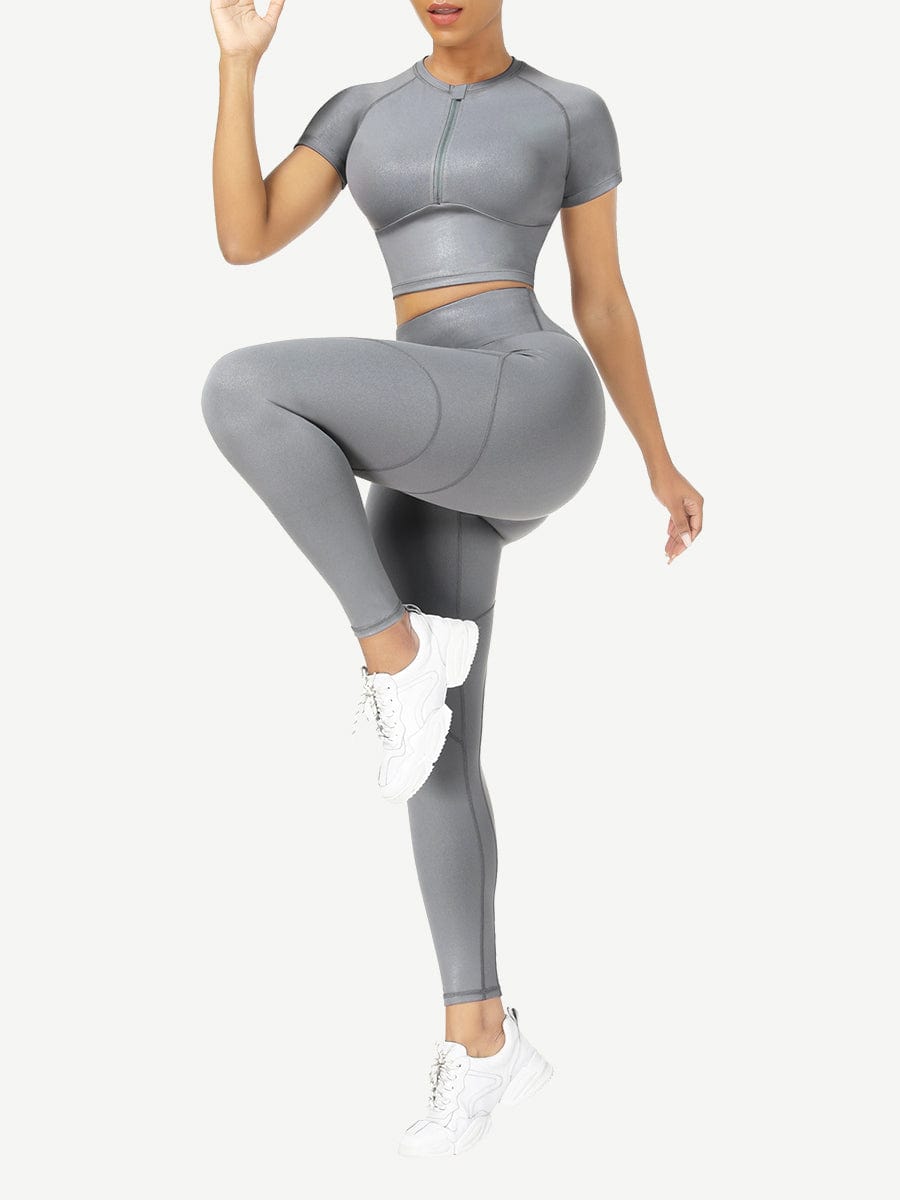 Snatched Short Sleeve Yoga Set High Waist