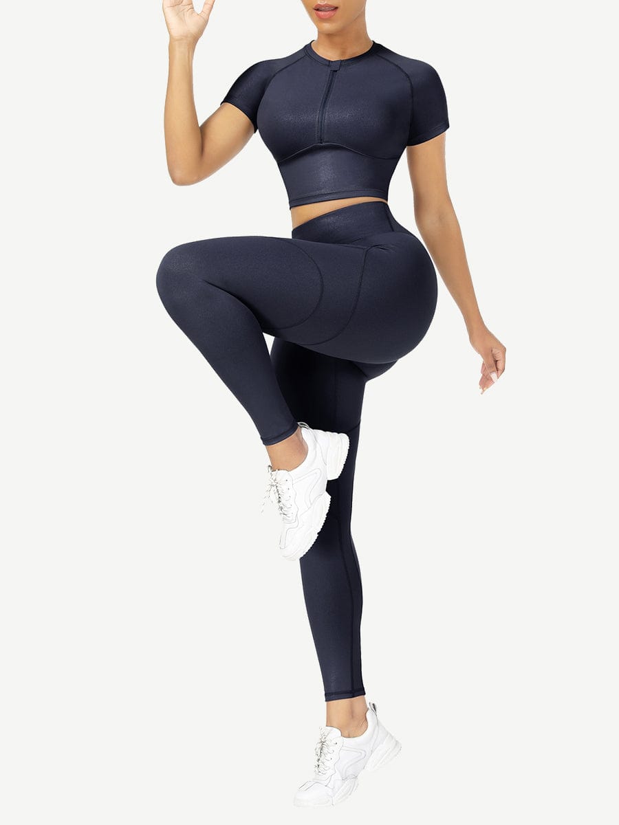 Snatched Short Sleeve Yoga Set High Waist