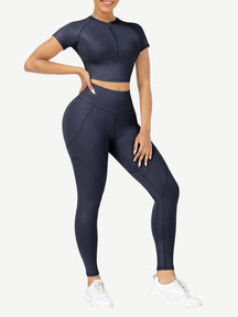 Snatched Short Sleeve Yoga Set High Waist