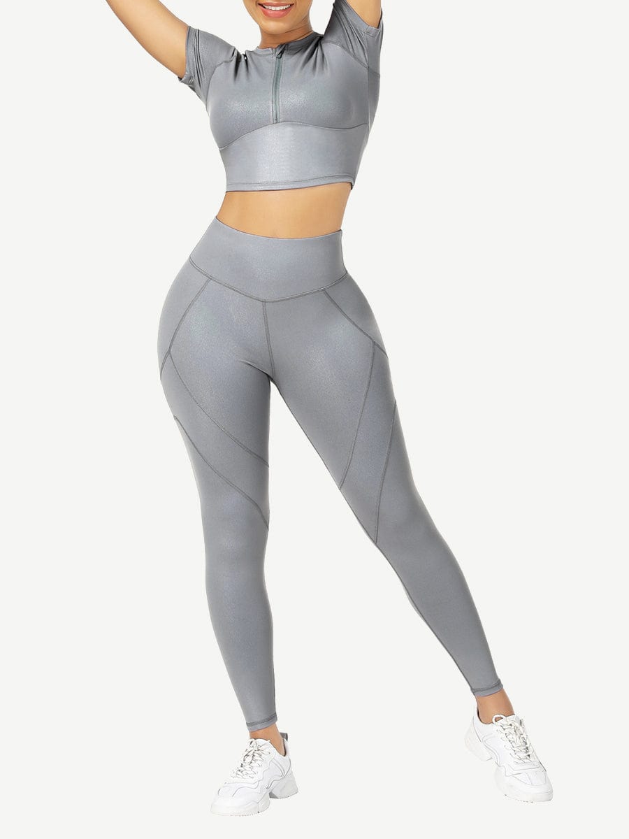 Snatched Short Sleeve Yoga Set High Waist