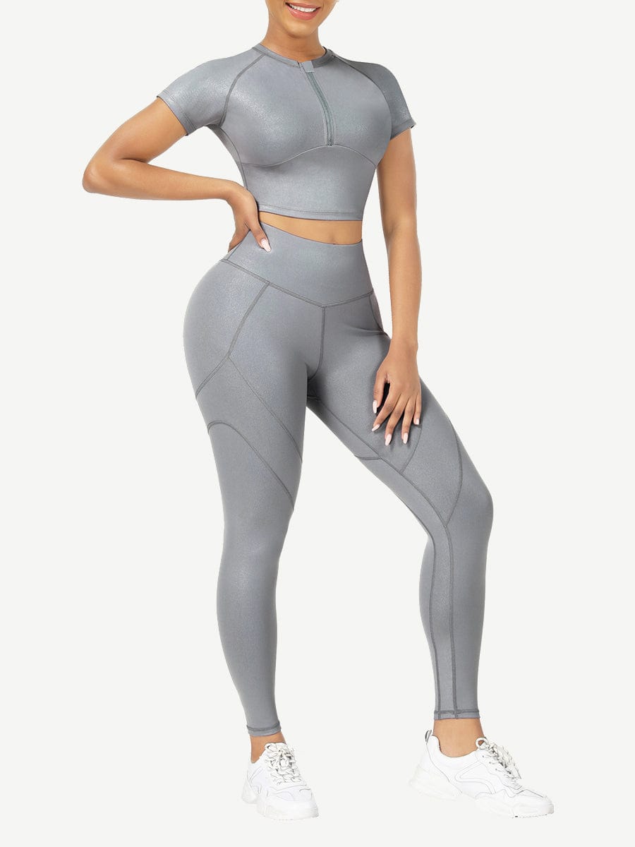 Snatched Short Sleeve Yoga Set High Waist