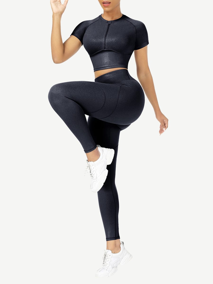 Snatched Short Sleeve Yoga Set High Waist