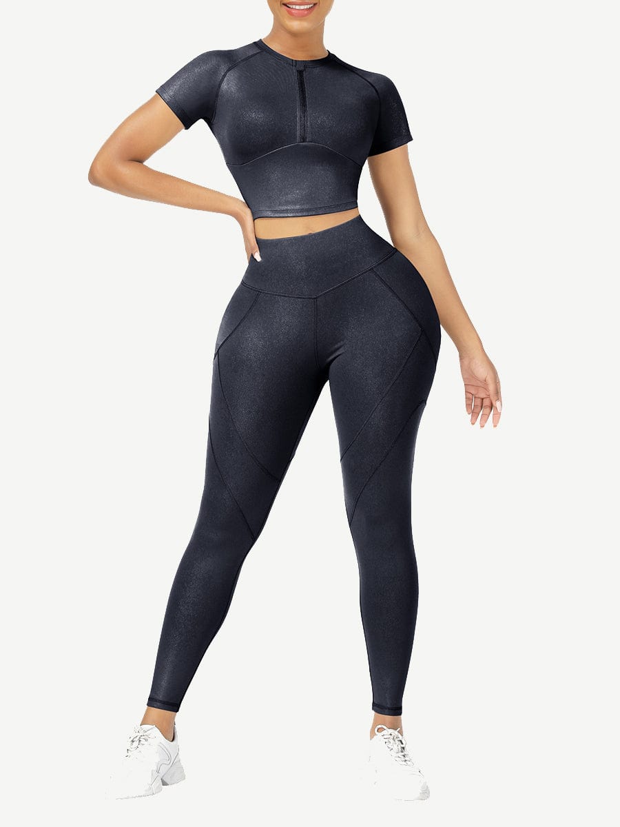 Snatched Short Sleeve Yoga Set High Waist