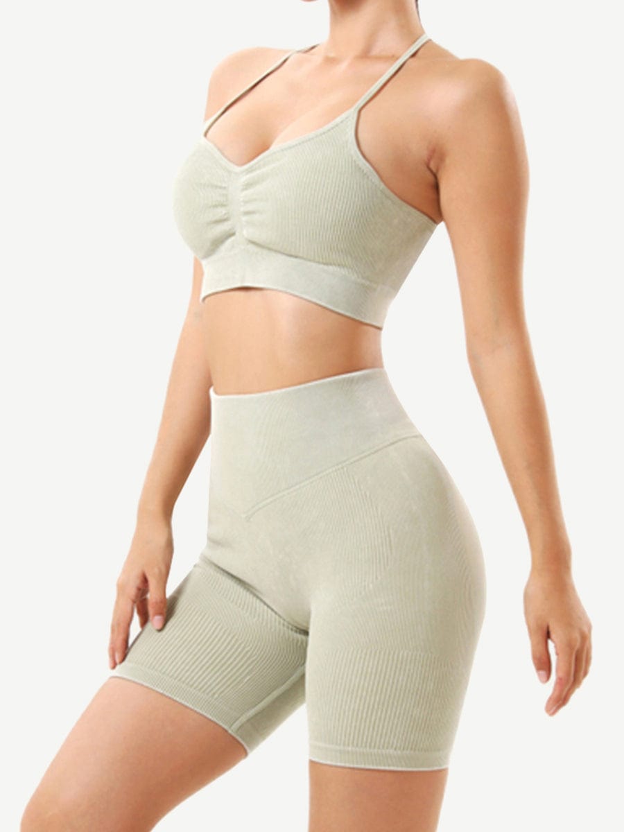 Snatched Seamless Ribbed Sports Bra Sweetheart Neckline