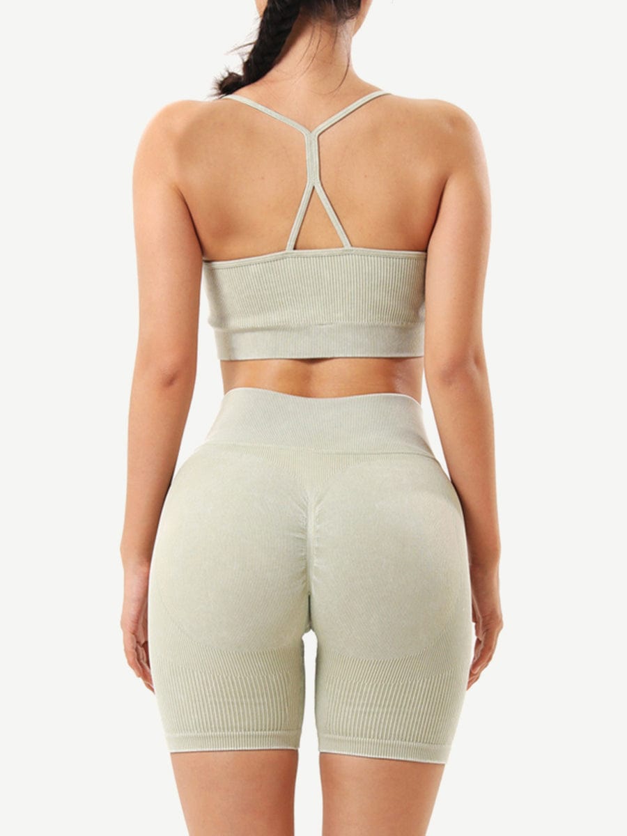 Snatched Seamless Ribbed Sports Bra Sweetheart Neckline